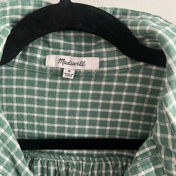 Madewell Green Windowpane Button-Front Drawstring Hem Top - Picture 2 of 3